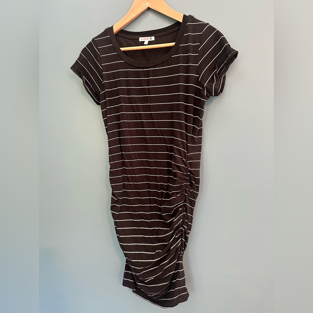 Sundry dress Sz 1/small black and white striped ruched cotton T-shirt dress